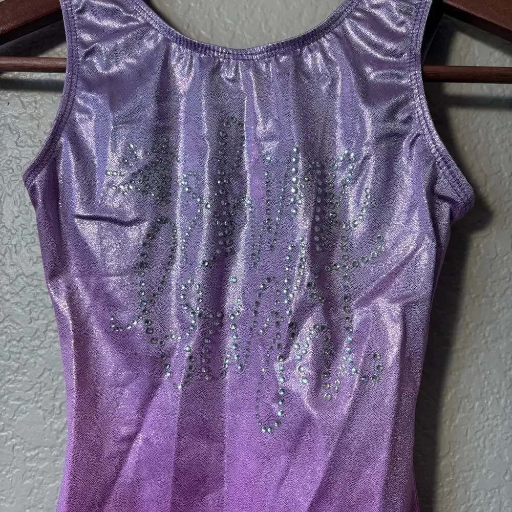Destira Purple Pink Ombre Foil Gymnastics Leotard Size JR or Child XL